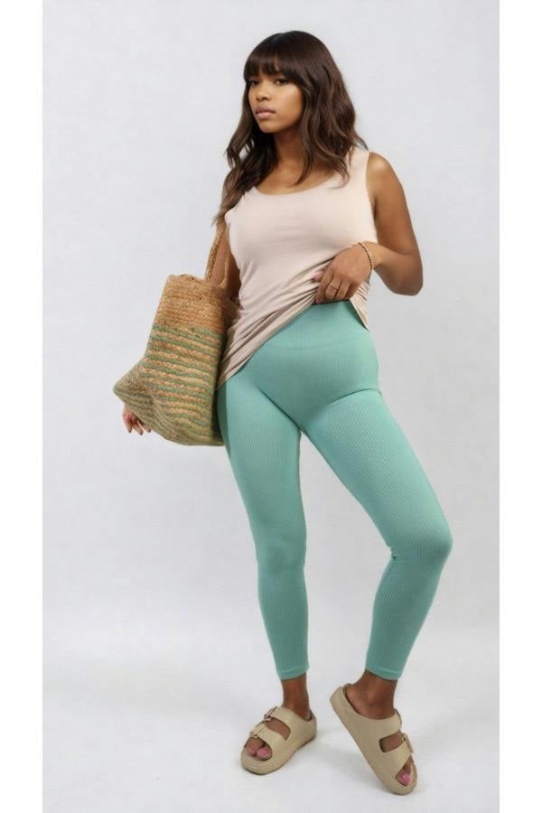 Braylee High Waisted Wide Band Leggings - Green