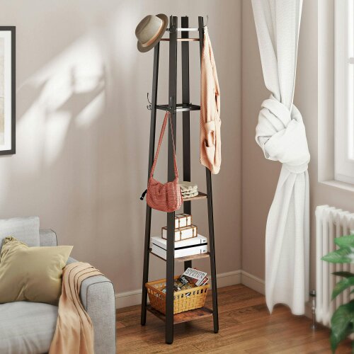 Wyld Haus Kareva Metal And Wood Brown And Black 4 Tier Industrial Coat Stand With Shelves