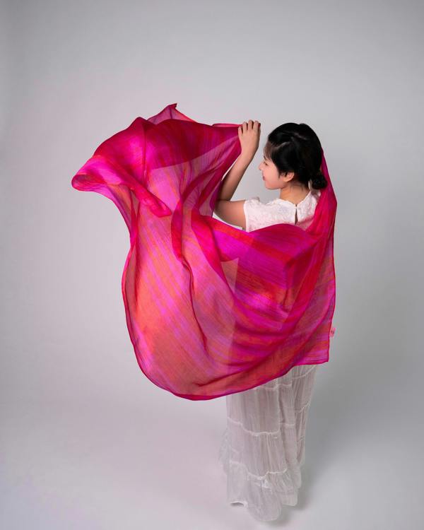 Hot Pink Brushstroke Silk Scarf – Hand-Dyed Mulberry Silk, Beach & Pool Wrap