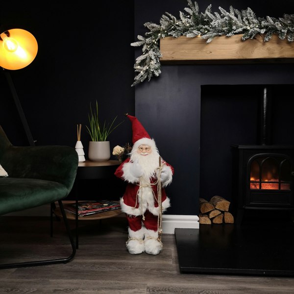 Samuel Alexander 60cm Battery Operated Red Standing Light up Santa Claus with Brown Woven Sack