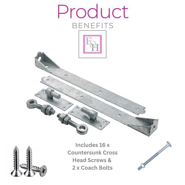 EDH Door Hardware 14" Galvanised Adjustable Hook & Band Gate Hinges Heavy Duty 350mm Pair