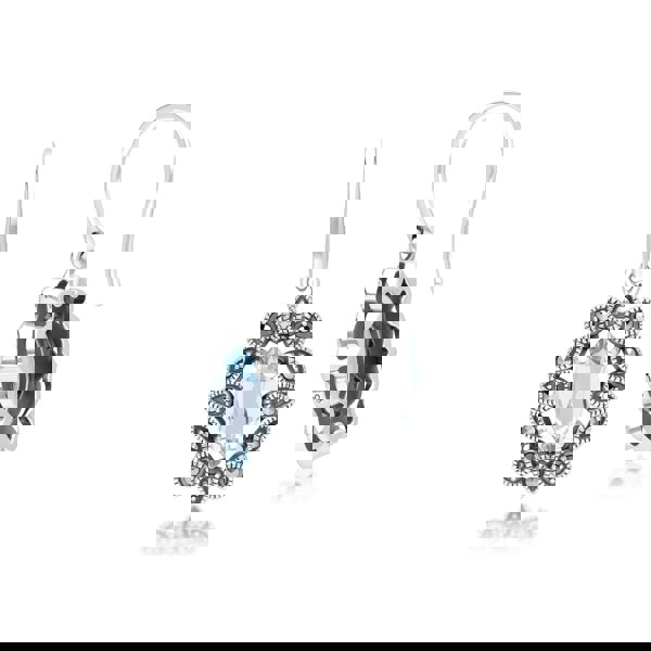 Gemondo Art Deco Style Marquise Blue Topaz & Marcasite Drop Earrings in Sterling Silver