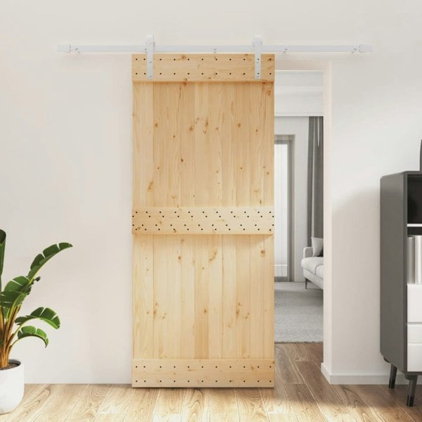 Berkfield Sliding Door with Hardware Set 90x210 cm Solid Wood Pine