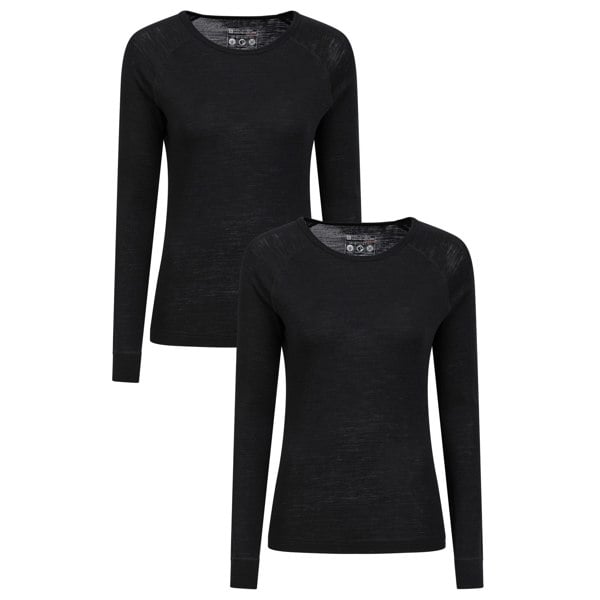 Mountain Warehouse Womens/Ladies Merino Wool Round Neck Base Layer Top (Pack of 2) - Black
