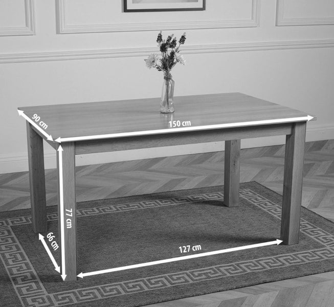 That's Furniture Oslo Minimalist Solid Oak Dining Table - 150cm