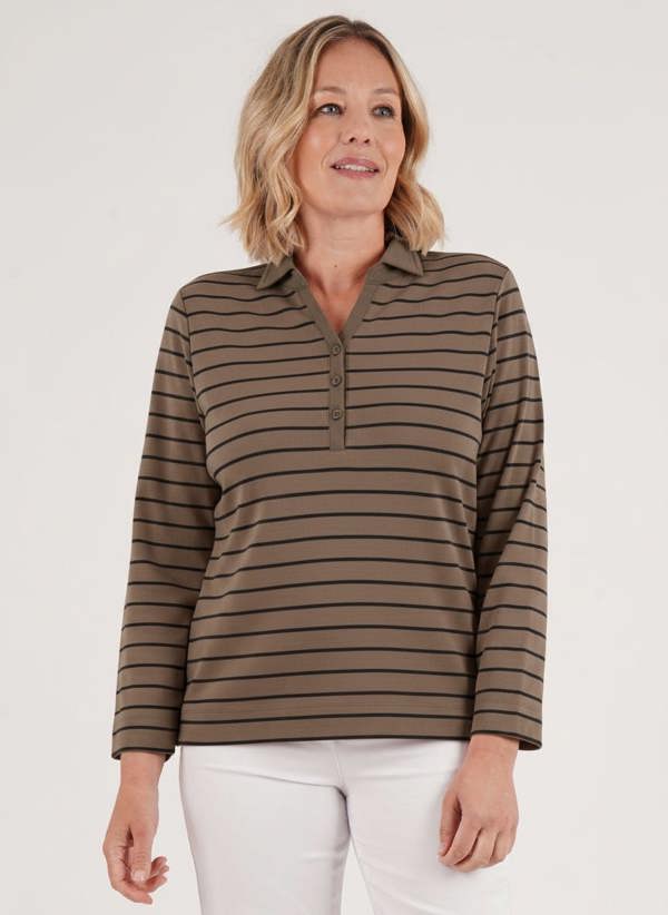 PennyPlain Pennyplain  Yds Polo Long Sleeve - Latte M/charcoal