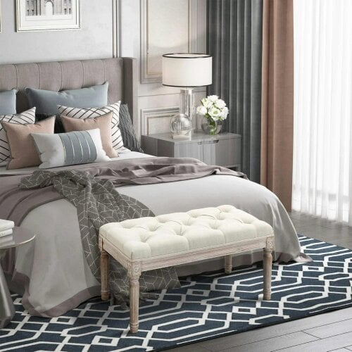 80cm End of Bed Bench, Window Seat, Tufted Bench for Bedroom, Hallway, Living Room, Cream White