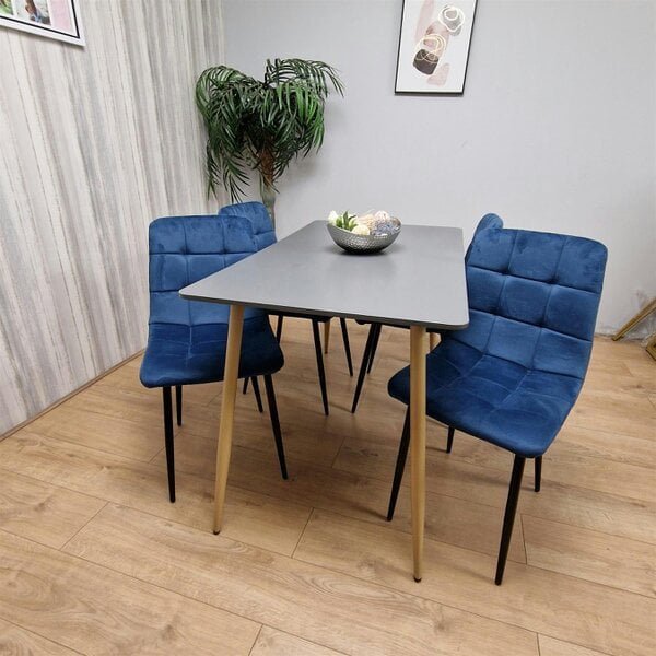 Kosy Koala Wooden Dining Table Set for 4 Grey Wooden Table and 4 Blue Velvet Chairs