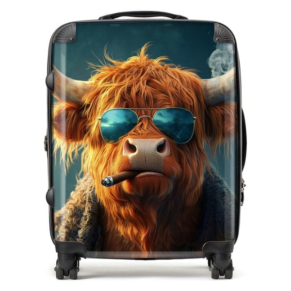 Warren Reed Highland Cow With Glasses Suitcase