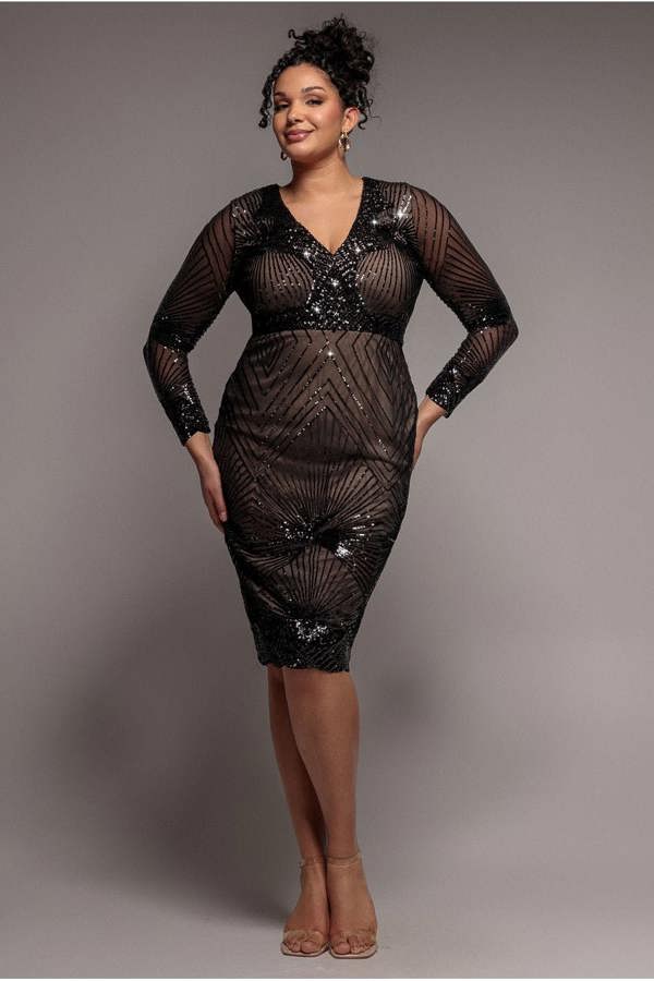 Scalloped Hem Starburst Midi Dress - Black DR2617P