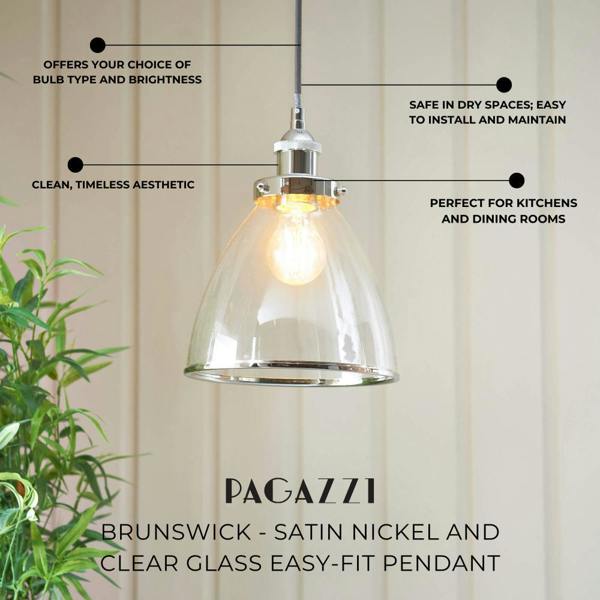 Pagazzi Lighting Brunswick Satin Nickel and Clear Glass  Easy-Fit Pendant Shade