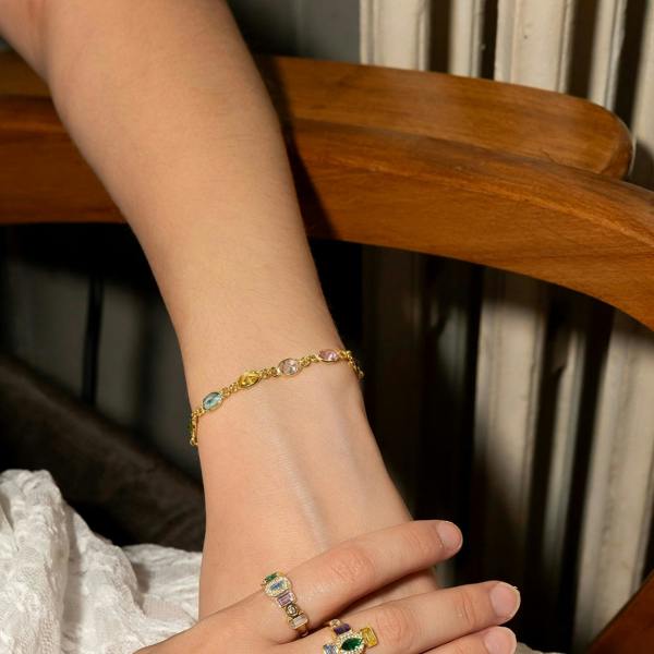 Spero London Multicolour Oval Gem Sterling Silver Bracelet