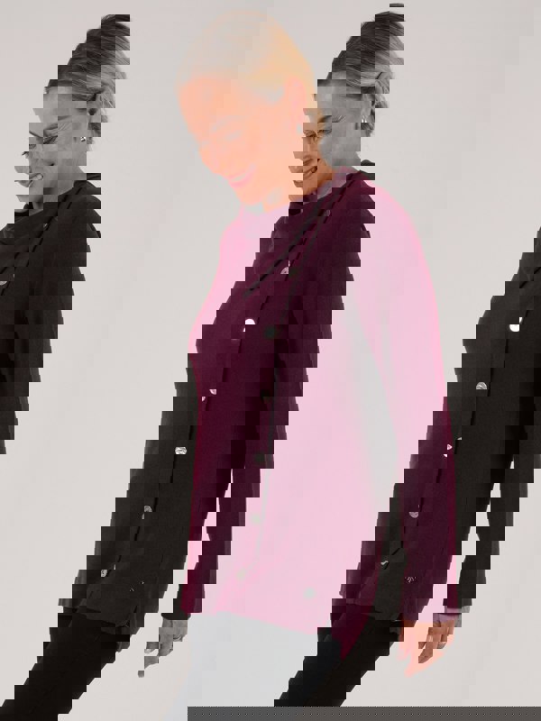 PennyPlain Button Split Cowl Neck Top - Wine