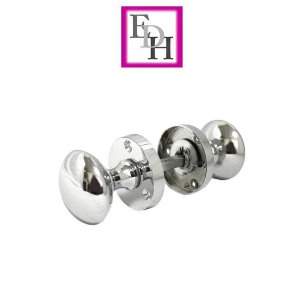 EDH Door Hardware Polished Chrome Round Door Knob Set Including Tubular Latch - Victorian Style
