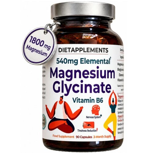 Dietapplements Magnesium Glycinate & Vitamin B6 for the Nervous System & Fatigue