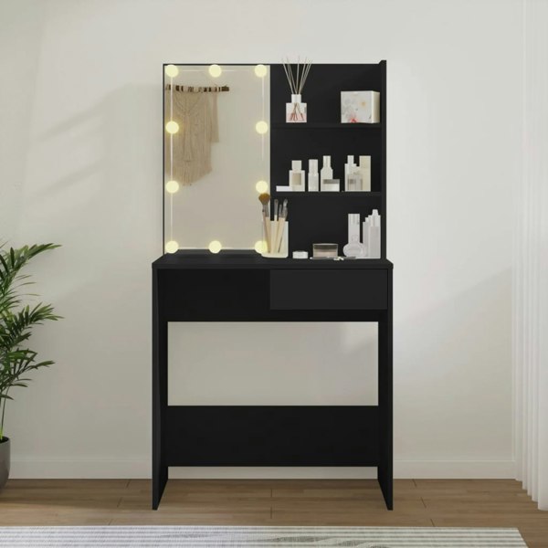 Berkfield Dressing Table with LED Black 74.5x40x141 cm