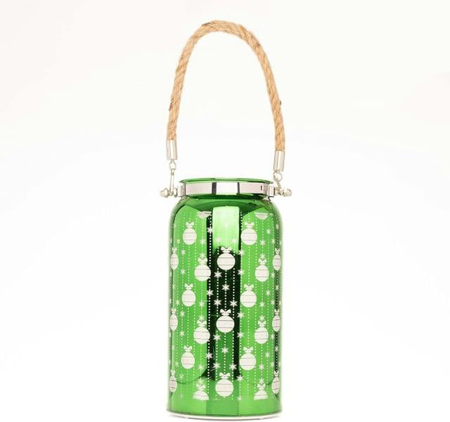 2cm Christmas Decorated Jar Table Baubles Design Green Lantern with Warm White LED Lights image 6