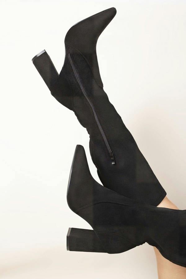 Odina Block Heel Pointed Toe Knee High Boots - Black S