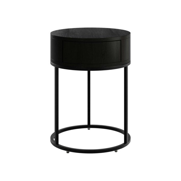 Wyld Haus Allegro Black Oak and Metal Round Bedside Table with Drawer