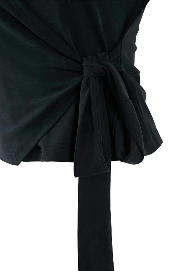 WOVCOR Fitted Wrap Boat Neck Knitted Blouse with Tie Detail
