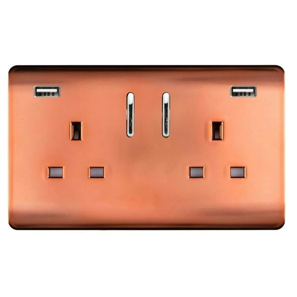Trendi Switch 2 Gang USB 3100mA Plug Socket in Copper