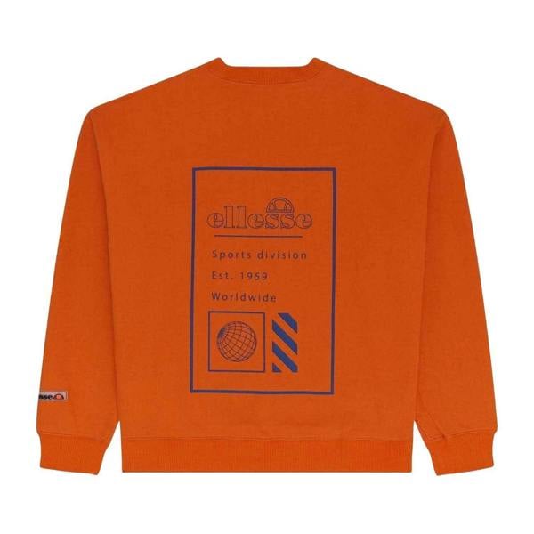 Ellesse Mens Logo Ribbed Collar Long-Sleeved Sweatshirt - Orange - 