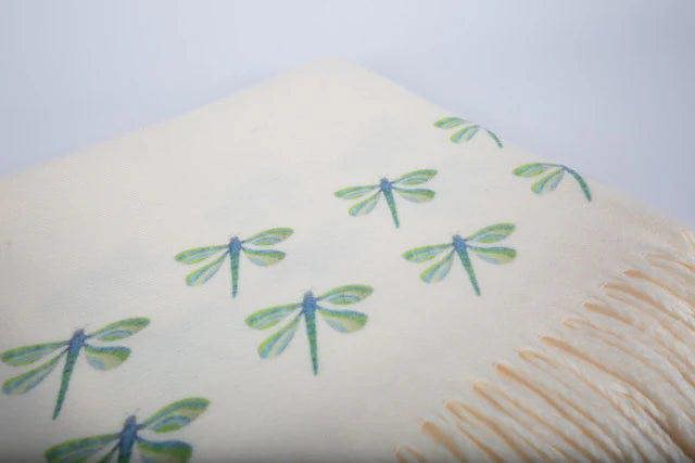 Art on Scarves Cashmere Feel Luxury Scarf Handprinted with Dragonflies
