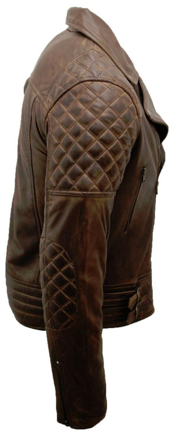 Infinity Leather Mens Quilted Leather Biker Jacket-Bordeaux