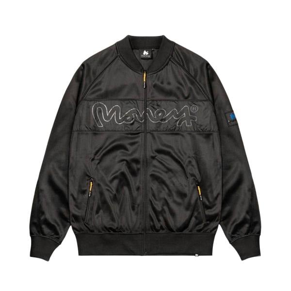 Money Mens Embroidered Logo Satin Bomber Jacket - Black - 