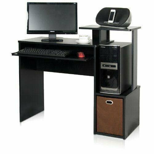 WALPLUS Econ Multipurpose Home Office Computer Writing Desk w/Bin, Black/Brown, /BR Crafted for Practical Use and Stylish Living Spaces | 12095BK