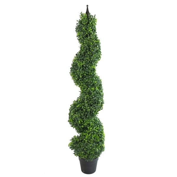 Leaf Pair of 120cm (4ft) Tall Artificial Boxwood Tower Trees Topiary Spiral Metal Top