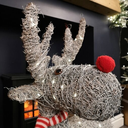 Samuel Alexander 71cm Battery Operated Rattan Woven Comet Reindeer with Warm White LEDs