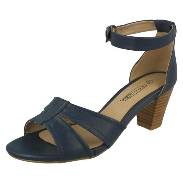 Spot On Ladies Spot On Heeled Ankle Strap Sandal with Stitched Vamp