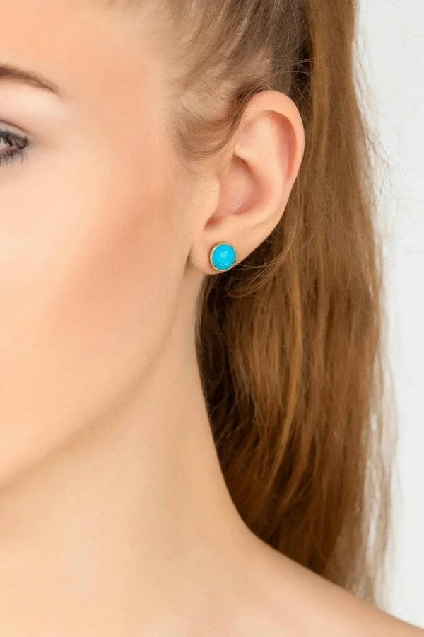 Latelita Medium Circle Gemstone Earrings Gold Turquoise
