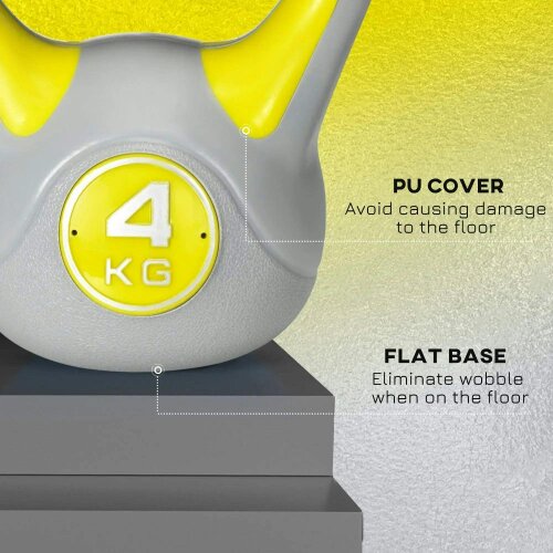 Bobobiy SPORTNOW Kettlebell, 4kg Kettle Bells with Handle for Home Gym Weight Lifting and Strength Training, Yellow and Grey