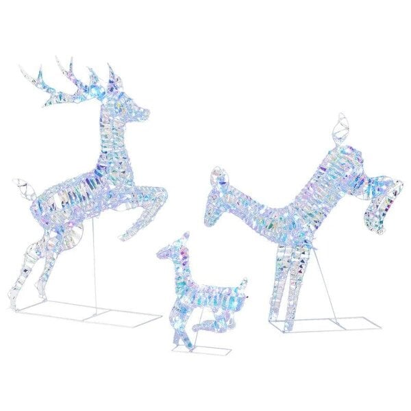 Bobobiy 3-Piece Lighted Reindeer Family Set, Iridescent Outdoor Christmas Decoration, Deer Family with 8 Modes, Daily Timer