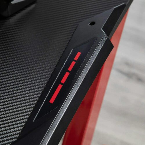 122 x 66 cm Gaming Desk, Carbon Fibre Covered Computer Desk, Gamer Workstation - Headphone Hook, Cup Holder & Gamepad Storage Rack