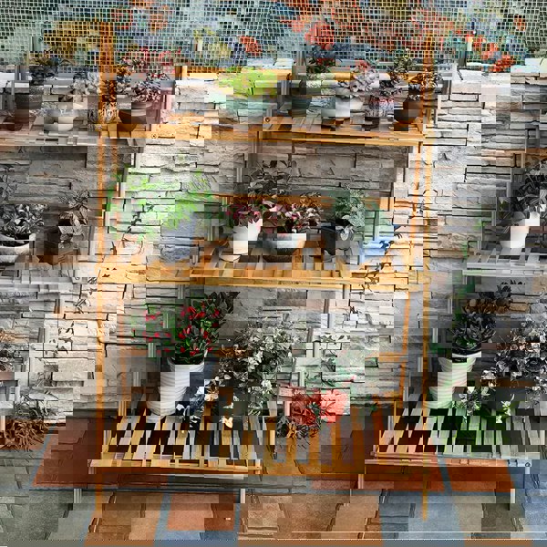 Living and Home 3-Tier Foldable Plant Stand Rack Wooden Ladder Shelf