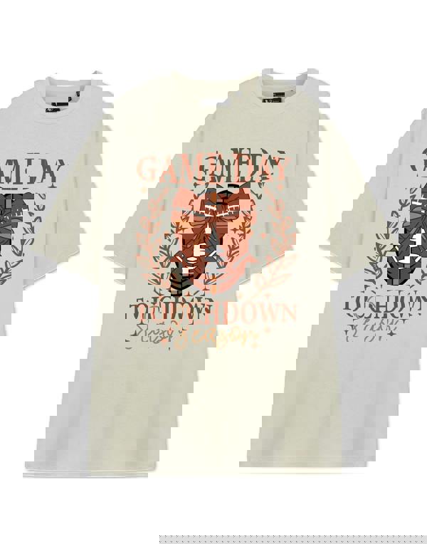 Show Me The Merch Womens Beige Game Day Girlie Short Sleeved T-Shirt