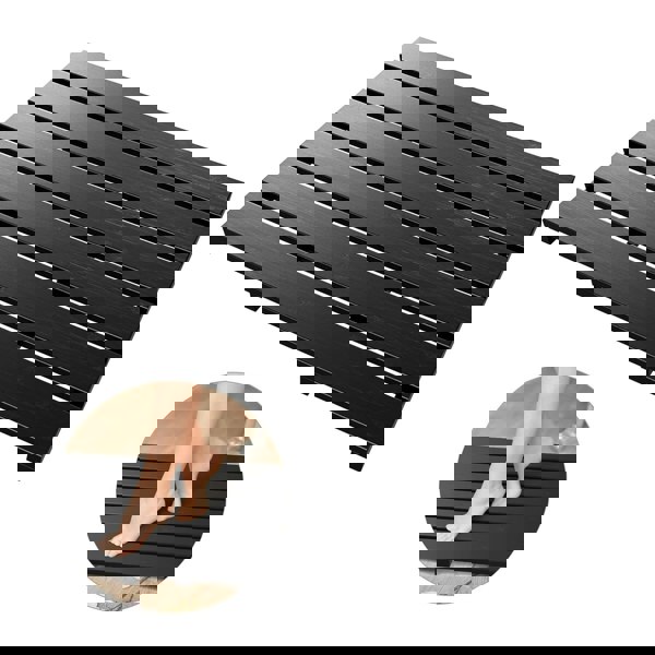 MANTRARAJ Bamboo Bathroom Bath Mat 60x35cm Non-Slip Feet Ideal for Home, Hotels, Spa, Indoor & Outdoor Black