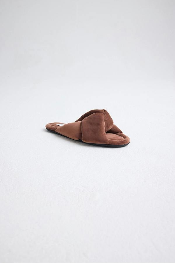Pretty You London Velvet Knot Mule In Copper Brown