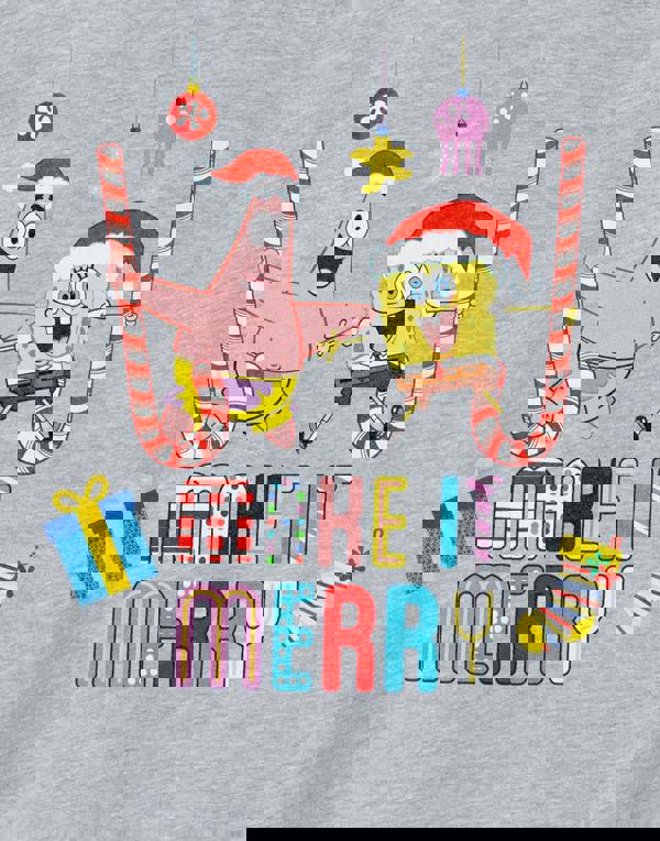 SpongeBob SquarePants Unisex Kids Grey Make it Merry Short Sleeved T-Shirt