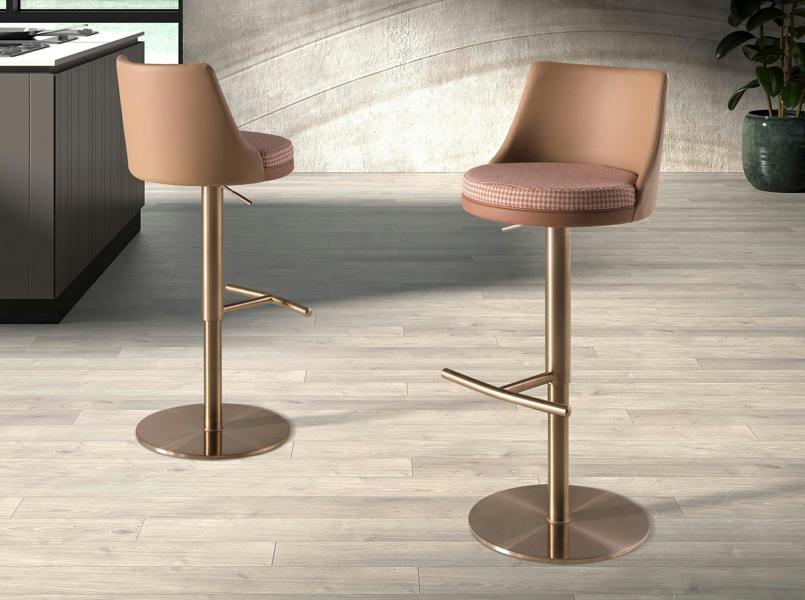 Angel Cerdá Swivel Stool in Terracotta Brown and Beige Fabric and Brown Leatherette 4229