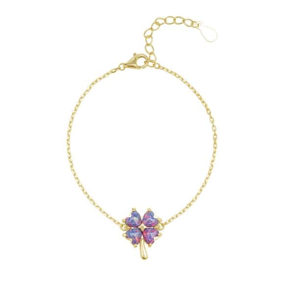 Spero London Purple Opal Clover Sterling Silver Bracelet