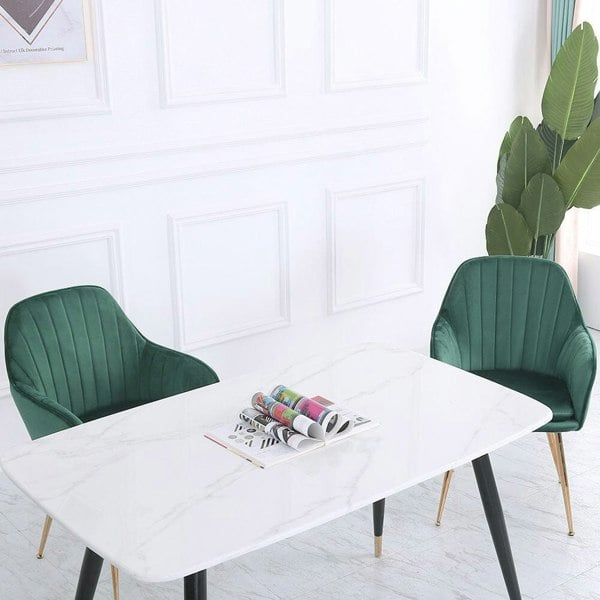 Set of 2 Velvet Dining Chairs with Pad and Armrest Green Dining Chairs Living and Home