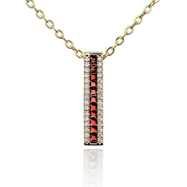 Gold Bar Pendant Necklace with Red Cubic Zirconia Stones - namana.london