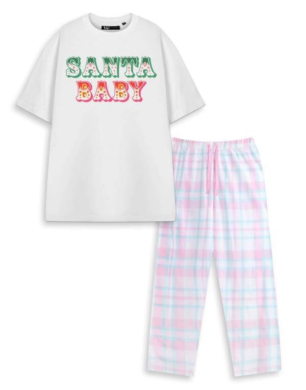 Show Me The Merch Unisex White Santa Baby Short Sleeve Long Leg Pyjama Set