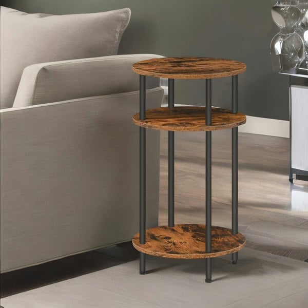 Rafaelo Mobilia Rustic Industrial 2 Tier Side Table with Shelves