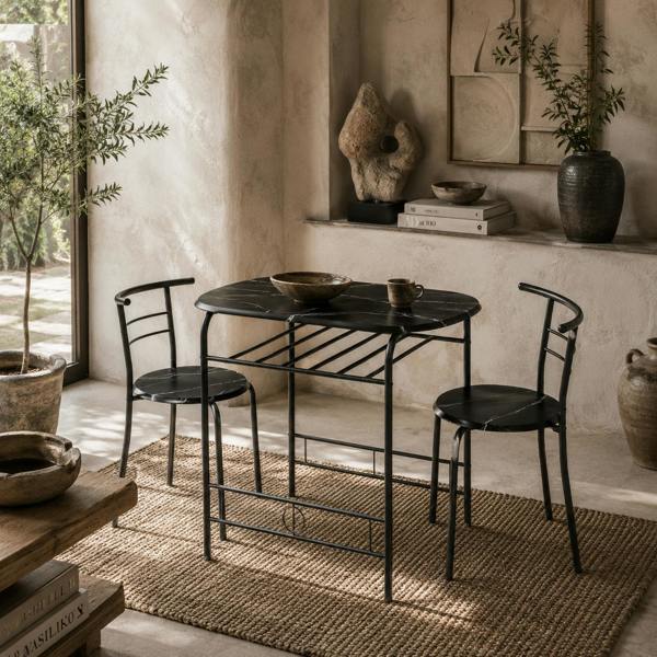 Wyld Haus Tolo Black Compact 3 Piece Dining Table And Chair Set