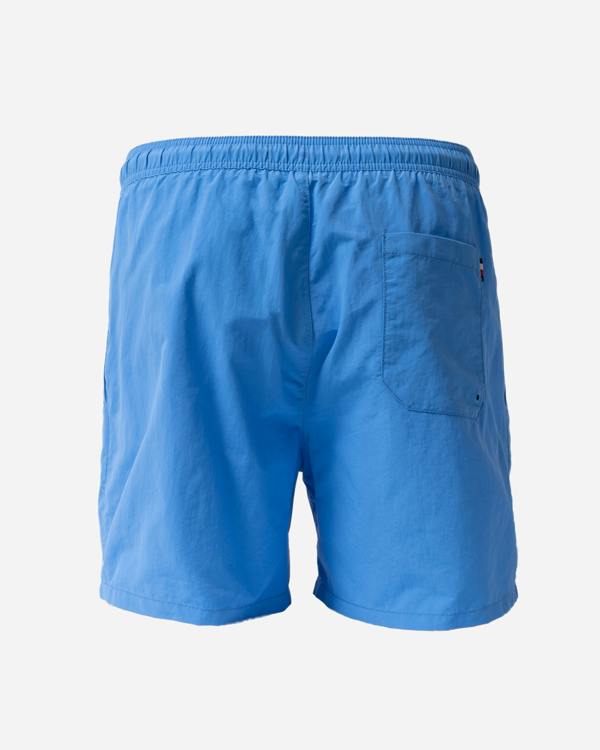 back of Tommy Hilfiger Solid Mens Drawstring Swimming Shorts in Blue Spell